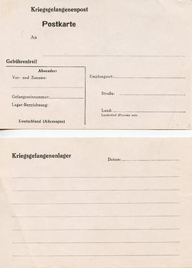 Document: YMCA POW Wartime Log - German Postcard