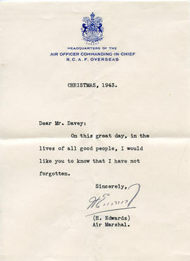 Document: Christmas Letter from Air Marshal Edwards - Christmas 1943