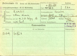 Document: YMCA POW Wartime Log - Personal Information Card