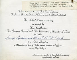 Invitation: To E.A. McNab and Wife to Attend State Reception