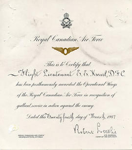 Document: Posthumous Awarding of Operational Wings to FL E.E. Kearl