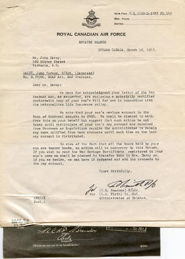 Document: Letter from RCAF Estate Branch - March 18, 1942 - Page 1