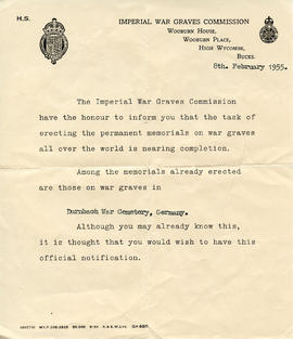 Document: Letter from Imperial War Graves Commission (AF2013.002.029)