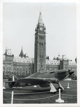 Photo: Spitfire in Front of Canadian Parliment Buildings (AF2012.034.114FF)