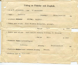 Document: Swedish Record of B.W. Bergquist - Pg 1