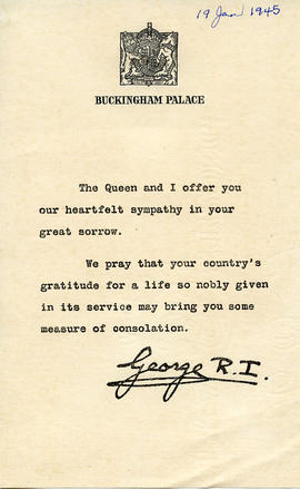 Document: Sympathy Card from Royal Family