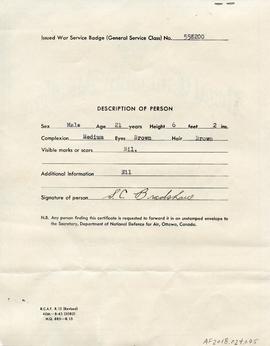 Document: RCAF Service Certificate - Back