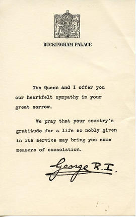 Document: Letter of Condolence from Buckingham Palace