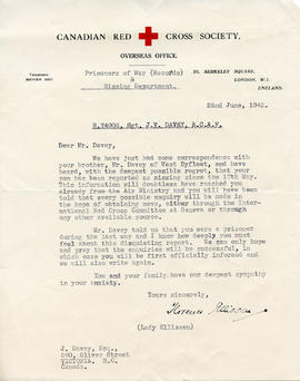 Document: Letter from Red Cross POW and Missing Department - June 22, 1942