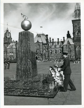 Photo: RCAF Air Marshal Places Wreath in front of Battle of Britain Memorial