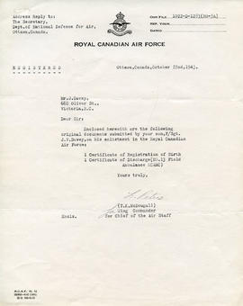 Document: Letter from Wing Commander McDougall - October 22, 1943