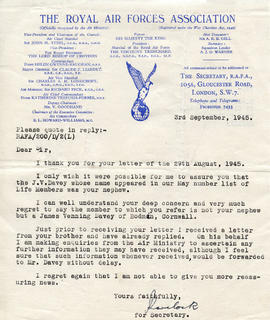 Document: Letter from RCAF Association - September 3, 1945