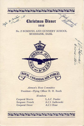 Document: RCAF 1940 Christmas Dinner Menu - Cover