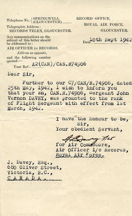 Document: Letter from Air Officer Records - September 10, 1942