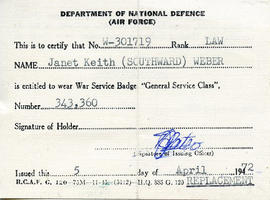 Document: War Service Badge Certificate Replacement