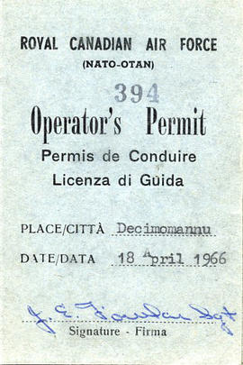 Document: RCAF (NATO-OTAN) Operator's Permit - Cover