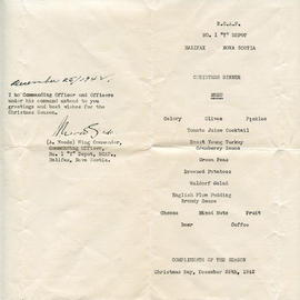 Document: No. 1 Depot Christmas Dinner Menu, December 25, 1942