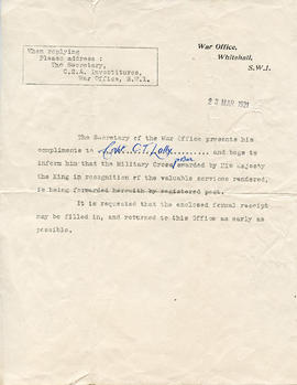 Document: Letter from War Office